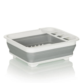 Grey and white Folding container CLEAN SIL with integrated draining grid and compartment by hjh OFFICE