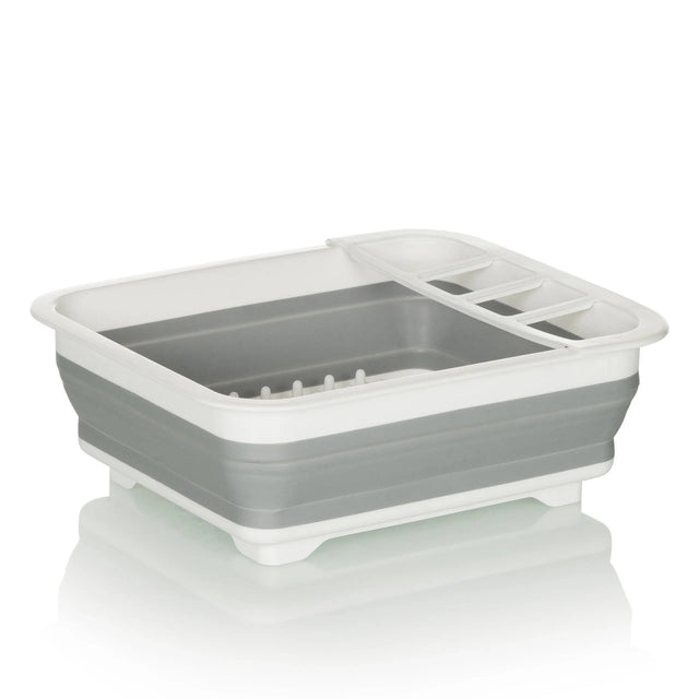 Grey and white Folding container CLEAN SIL with integrated draining grid and compartment by hjh OFFICE
