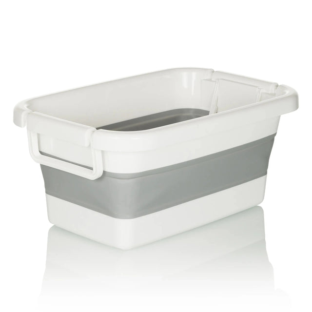 Folding container CLEAN SILW in grey and white with side handles by hjh OFFICE