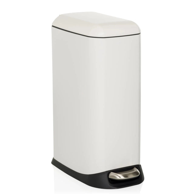 White CLEAN SLIM wastepaper bin with black foot pedal and removable lid by hjh OFFICE