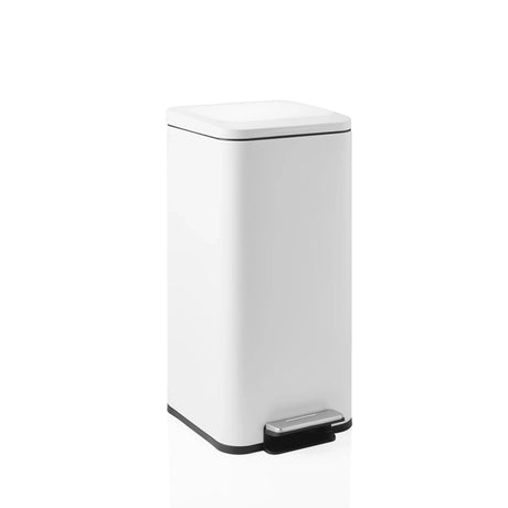 White Clean Square wastepaper bin with silver foot pedal and flat lid by hjh OFFICE