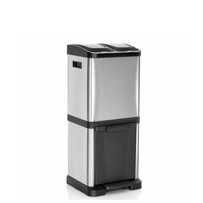 Wastepaper CLEAN VII in silver with two separate compartments and a black lid by hjh OFFICE