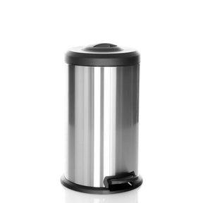 Wastepaper CLEAN X made of silver-coloured stainless steel with black lid and pedal by hjh OFFICE