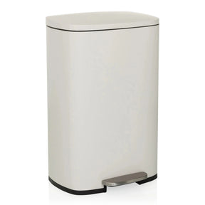 Beige wastepaper bin CLEAN XV with silver-coloured foot pedal and lid by hjh OFFICE
