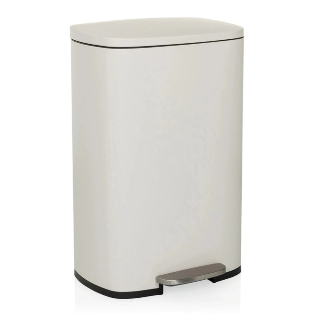 Beige wastepaper bin CLEAN XV with silver-coloured foot pedal and lid by hjh OFFICE