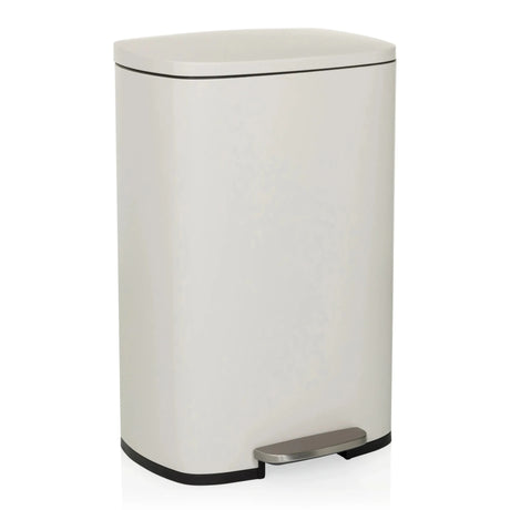 Beige wastepaper bin CLEAN XV with silver-coloured foot pedal and lid by hjh OFFICE