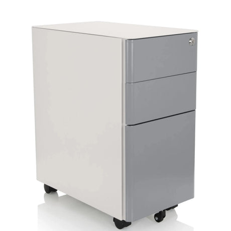 Mobile Drawer Unit COLOR I made of white metal with three grey drawers and castors by hjh OFFICE