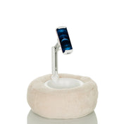Beige Mobile phone & tablet holder COMFILAP II with plush underside and white articulated arm by hjh OFFICE
