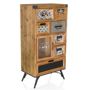 Wood-coloured Sideboard CONTINENTO S in vintage style with various drawers and a glass door by hjh LIVING