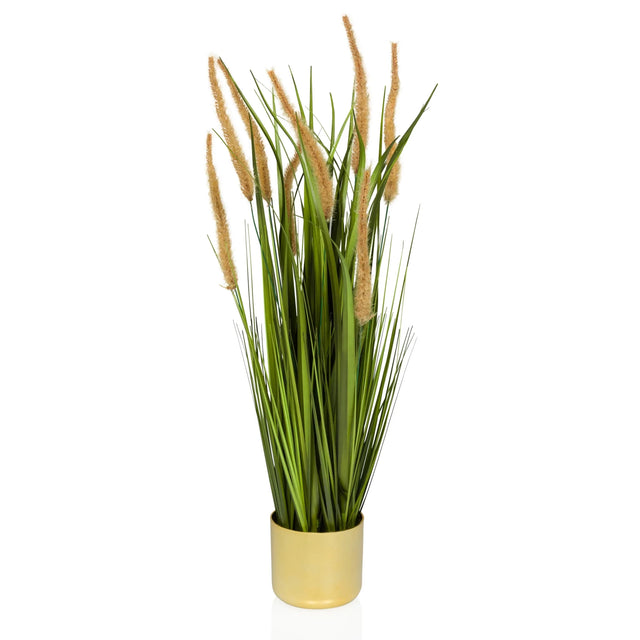 Artificial plant CORTADERIA I in beige and green with gold-coloured pot by hjh OFFICE