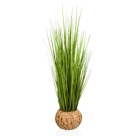 Artificial plant CORTADERIA in green with a woven outer pot made of natural material by hjh OFFICE