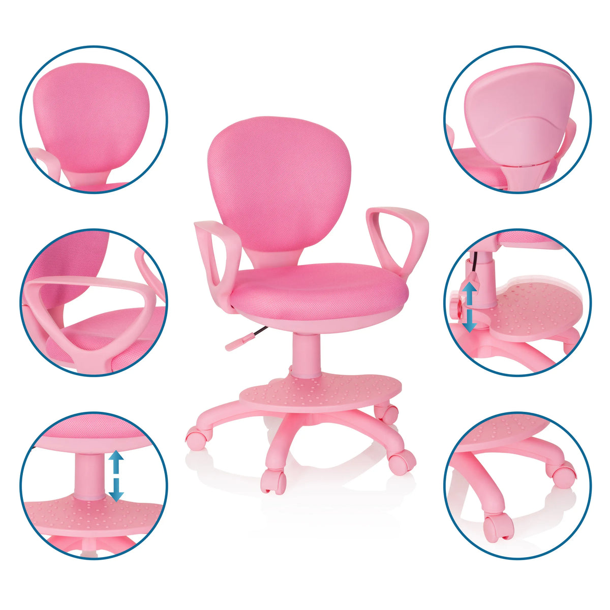 Pink Swivel Chair – Children KID COLOUR with adjustable seat height and castors by hjh OFFICE