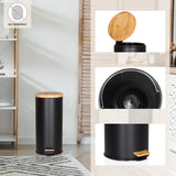 CLEAN BAMBOO wastepaper bin in matte black with bamboo lid, inner bucket and foot pedal by hjh OFFICE
