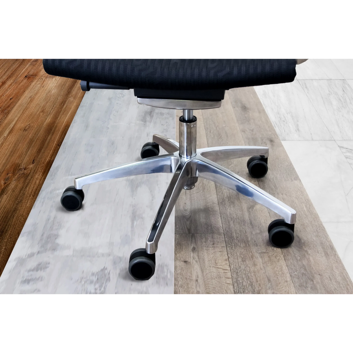 Five-star base with black castors 5x ROLO No-Noise 11mm/75mm for hard floors by hjh OFFICE