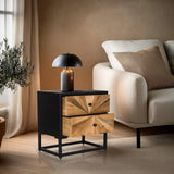 Sideboard SANTJAGO BLACK SUN S in black with two wood-coloured drawers and a metal frame by hjh LIVING