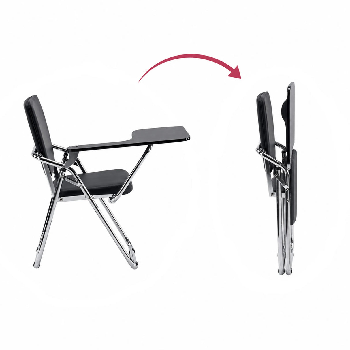 Folding mechanism of the Folding chair Esto T in black in open and folded positions by hjh OFFICE
