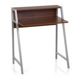 Walnut-coloured Office Desk DUMONT with silver-coloured frame and hutch by hjh OFFICE – 360-degree view (front view 20°)