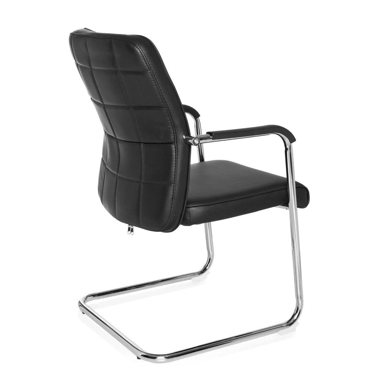 Black cantilever chair FLEXO V with square stitching and armrests by hjh OFFICE – 360-degree view (rear three-quarter view 120°)