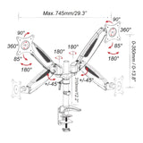Technical drawing of the Monitor Mount VM-MG2S with a maximum width of 745 mm by hjh OFFICE