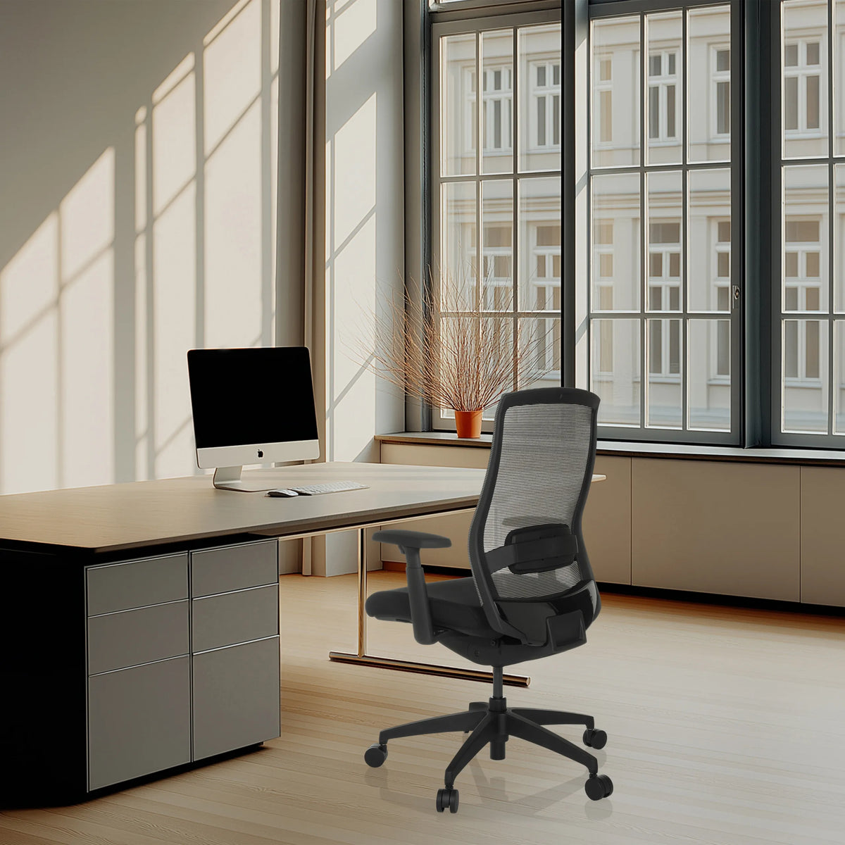 Black Professional Office Chair COLORE with mesh backrest and armrests by hjh OFFICE