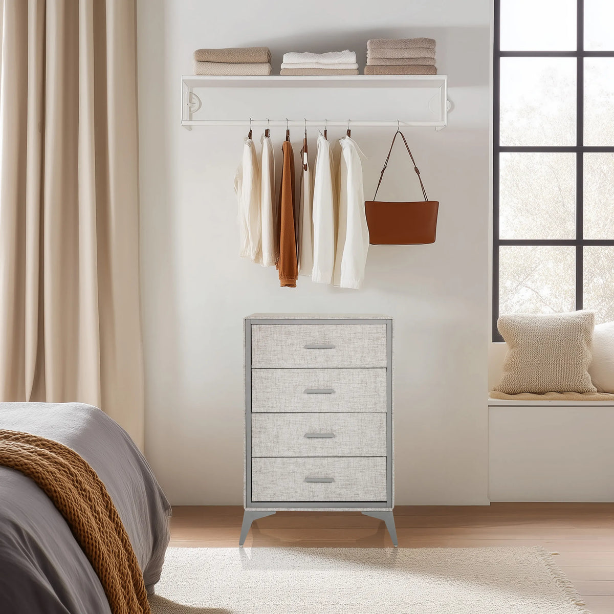 Grey chest of drawers SKUFFY with four drawers and silver handles by hjh LIVING