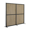 Trennwand FLEXMIUT MODUL mit braunen Holzlamellen und schwarzem Metallrahmen von hjh OFFICE