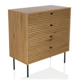 Oak-coloured chest of drawers LINNO K with ribbed fronts and four black legs by hjh LIVING – 360-degree view (front three-quarter view 30°)