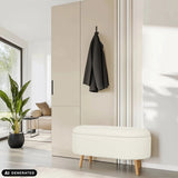 White STORIANO bench with fabric cover and light wood legs by hjh LIVING (AI-generated image)