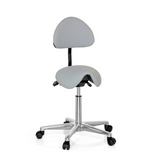 Grey Saddle stool TOP WORK 20 with backrest and five-caster base by hjh OFFICE – 360-degree view (front view 20°)
