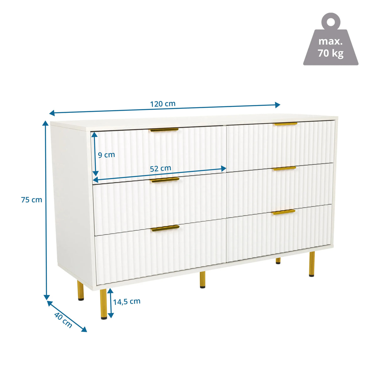 Dimensional drawing of the Sideboard HJELLE with a width of 120 cm and a height of 75 cm by hjh LIVING