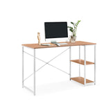 Office Desk Easy Up2 in white and oak with two integrated storage compartments and white metal frame by hjh LIVING