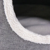Grey fabric cover and soft white plush trim of the PAWY R cat cave by hjh LIVING