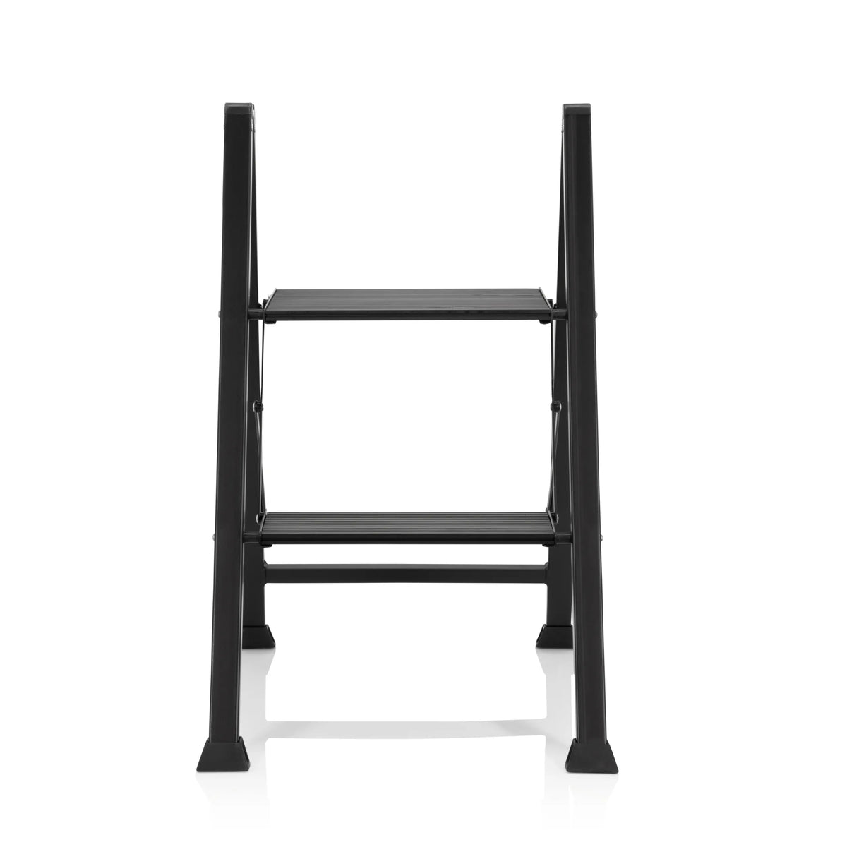 Black Folding Ladder SOLID W5 with two steps by hjh OFFICE – 360-degree view (front view 0°)