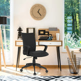 Black Home Office Chair SOFT with armrests and castors in front of a desk by hjh OFFICE