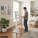 Electronic height-adjustable desk Worktime in white by hjh OFFICE (AI-generated image)
