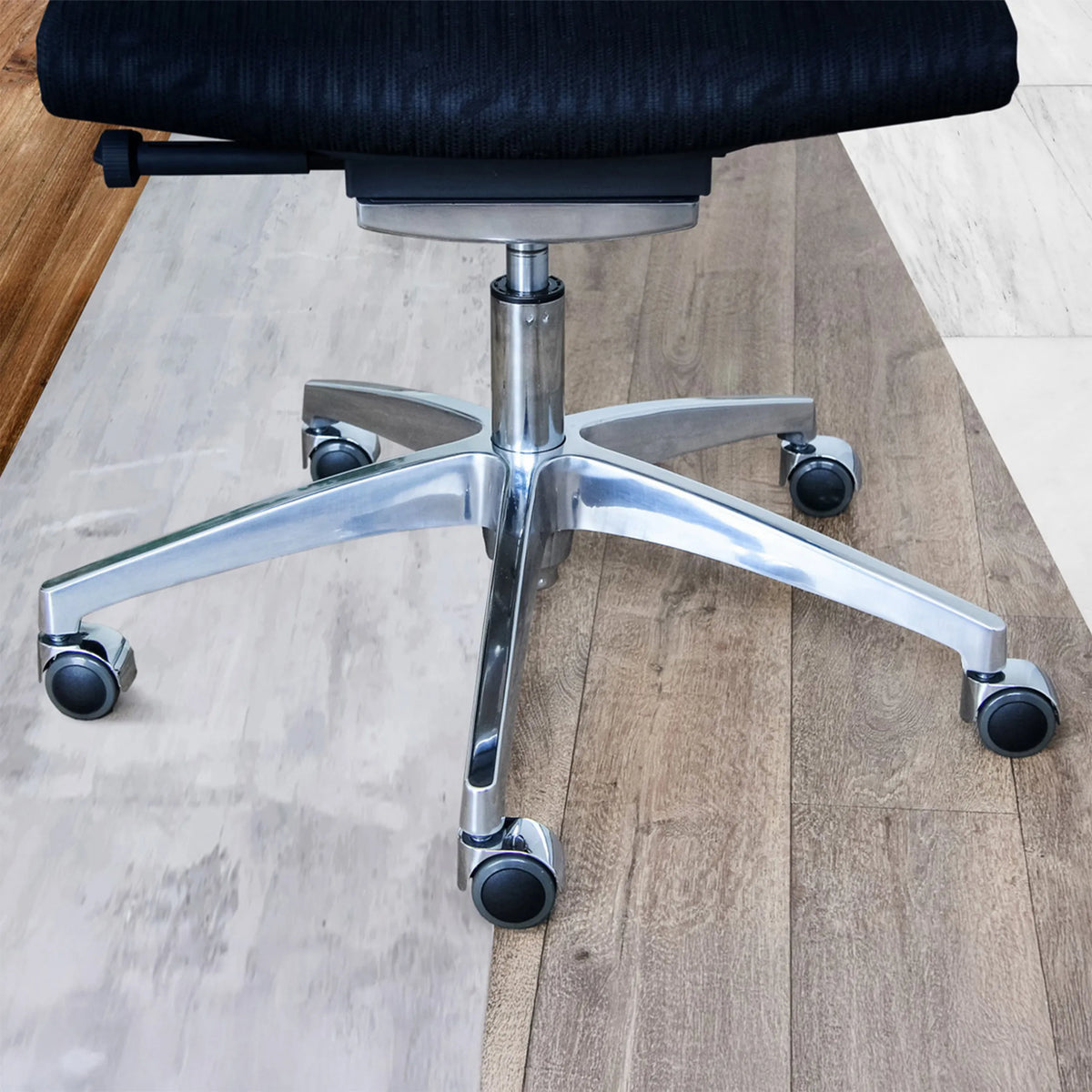 Five-star base with castors 5x ROLO LUX 11mm/50mm in black-silver for hard floors by hjh OFFICE