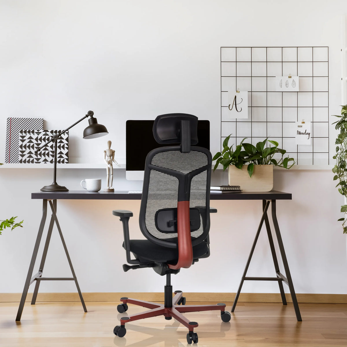 High End Office Chair BICOLORE HIGH in black and red with mesh backrest by hjh OFFICE