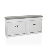 White Shoe Cabinet ESTHA I with grey seat and two drawers by hjh LIVING – 360-degree view (front view 15°)