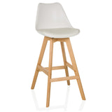 White Bar stool SCANDI HIGH with wooden frame and footrest by hjh LIVING – 360-degree view (front view 15°)