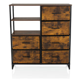 Chest of drawers RAGALA in smoked oak with black metal accents, two shelves and six drawers by hjh LIVING – 360-degree view (front view 0°)
