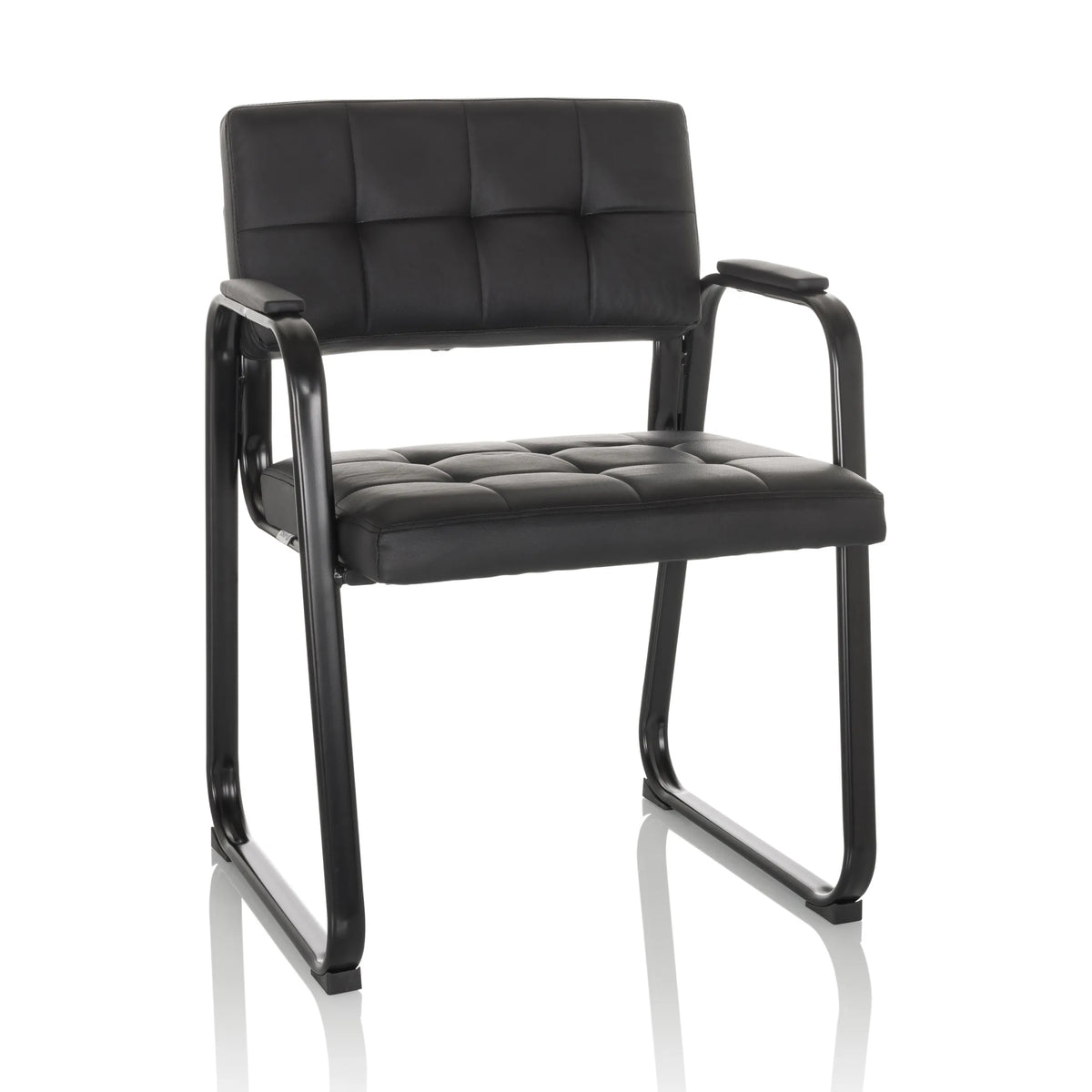 Black guest chair ZANTA B PU with quilted upholstery and armrests by hjh OFFICE – 360-degree view (front view 15°)