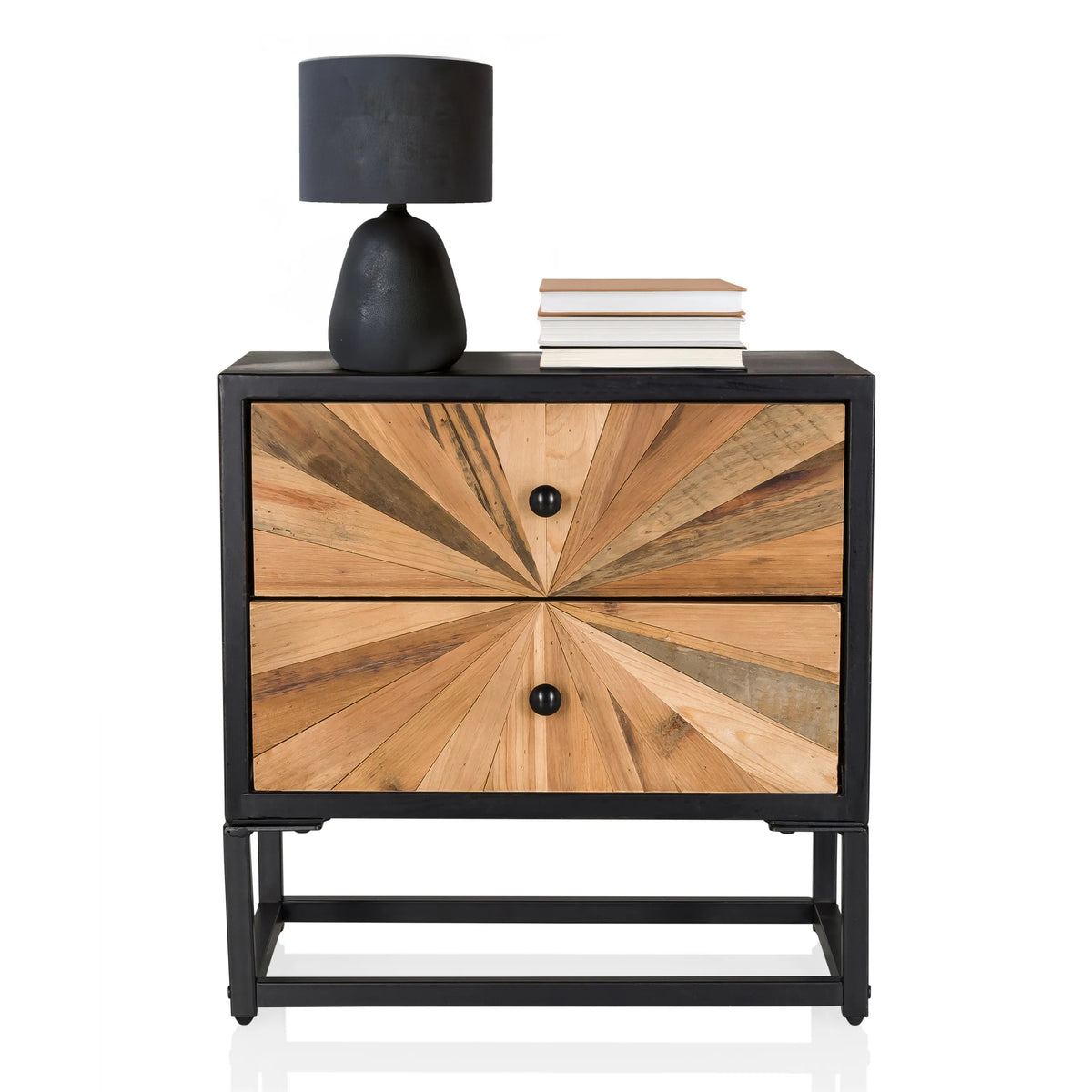 Sideboard SANTJAGO BLACK SUN S with two drawers in wood look and black metal frame by hjh LIVING
