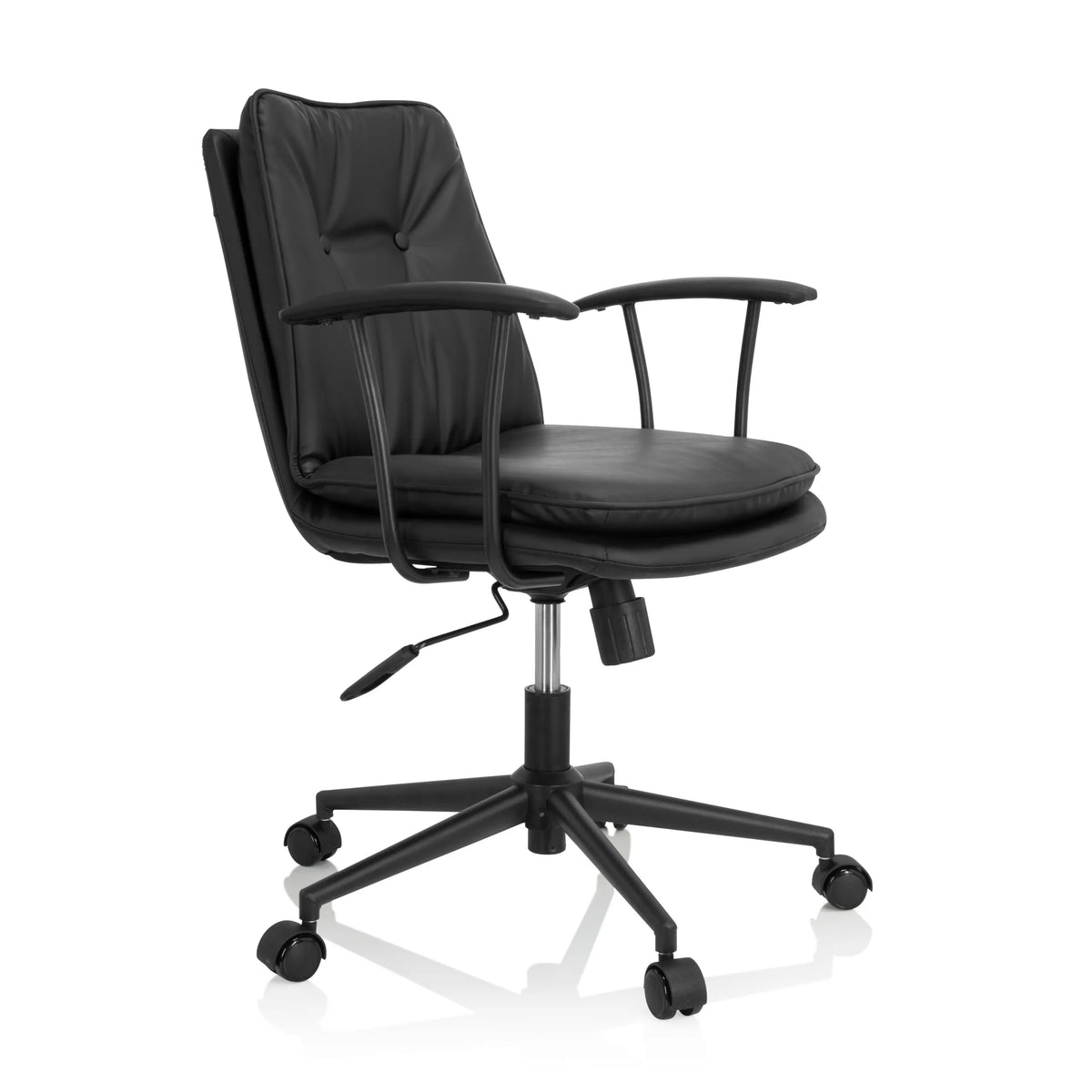 Black Home Office Chair SMALLO with padding and five-caster base by hjh OFFICE – 360-degree view (front three-quarter view 60°)