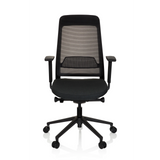 Black Professional Office Chair CHIARO T1 BLACK with mesh back and five-caster base by hjh OFFICE – 360-degree view (front view 0°)