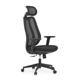 Black Professional Office Chair Filaro with mesh back, headrest and a five-caster base by hjh OFFICE – 360-degree view (front three-quarter view 60°)