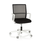 Black and white Professional Office Chair MOVE-TEC NET 3D W with mesh back and white five-caster base by hjh OFFICE – 360-degree view (front view 20°)