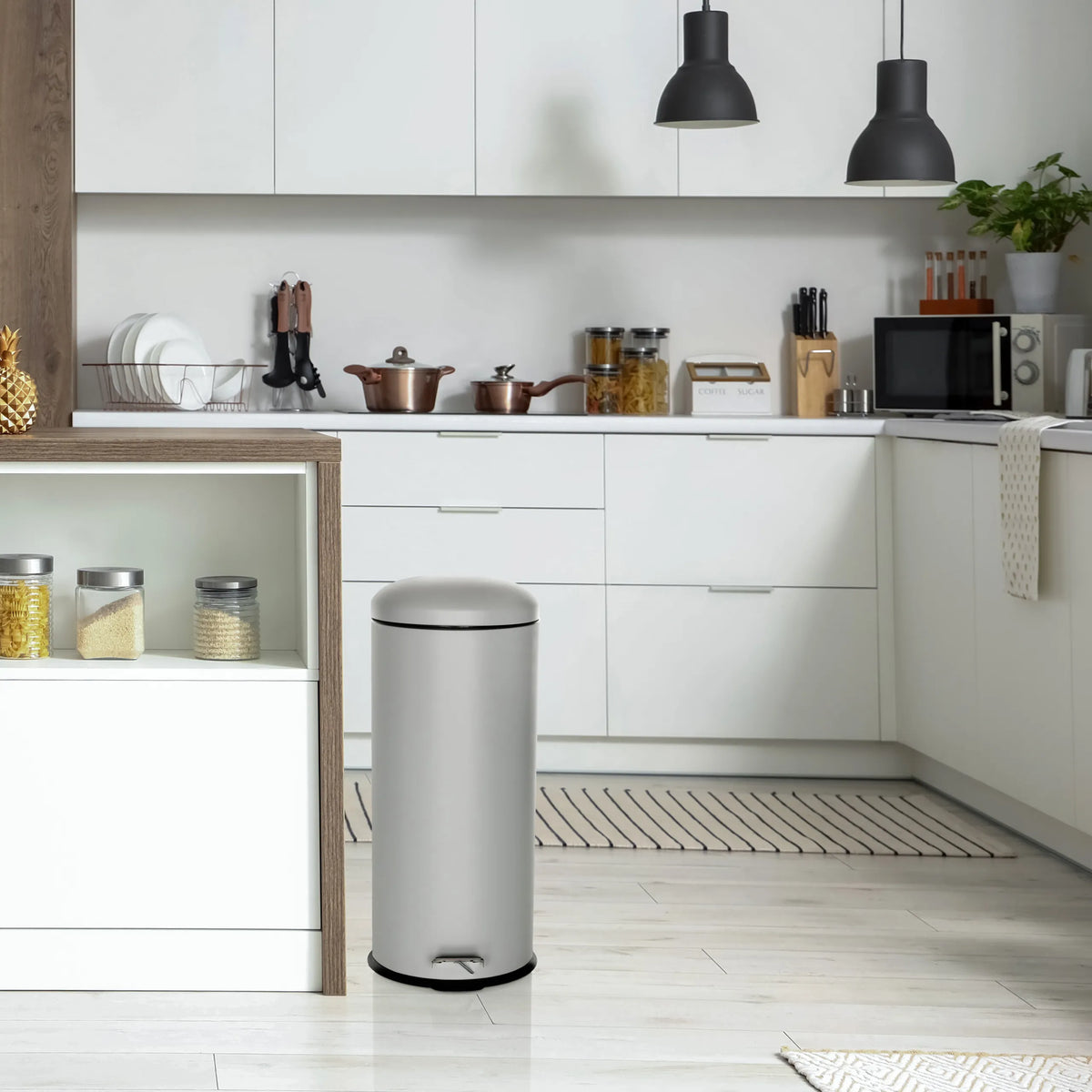 Grey wastepaper CLEAN VIII with 30 litre capacity and foot pedal by hjh OFFICE