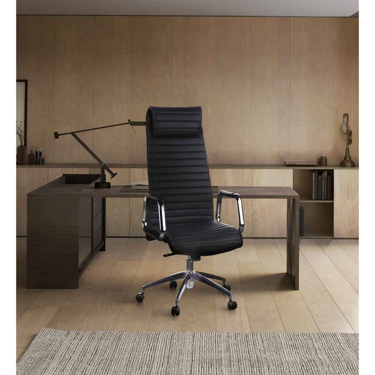 Luxury Executive Chair ASPERA 20 in black with ribbed upholstery and glossy armrests by hjh OFFICE