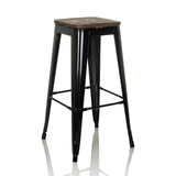 Black Bar stool VANTAGGIO HIGH WS with a wood-look seat and footrests by hjh OFFICE – 360-degree view (front three-quarter view 30°)