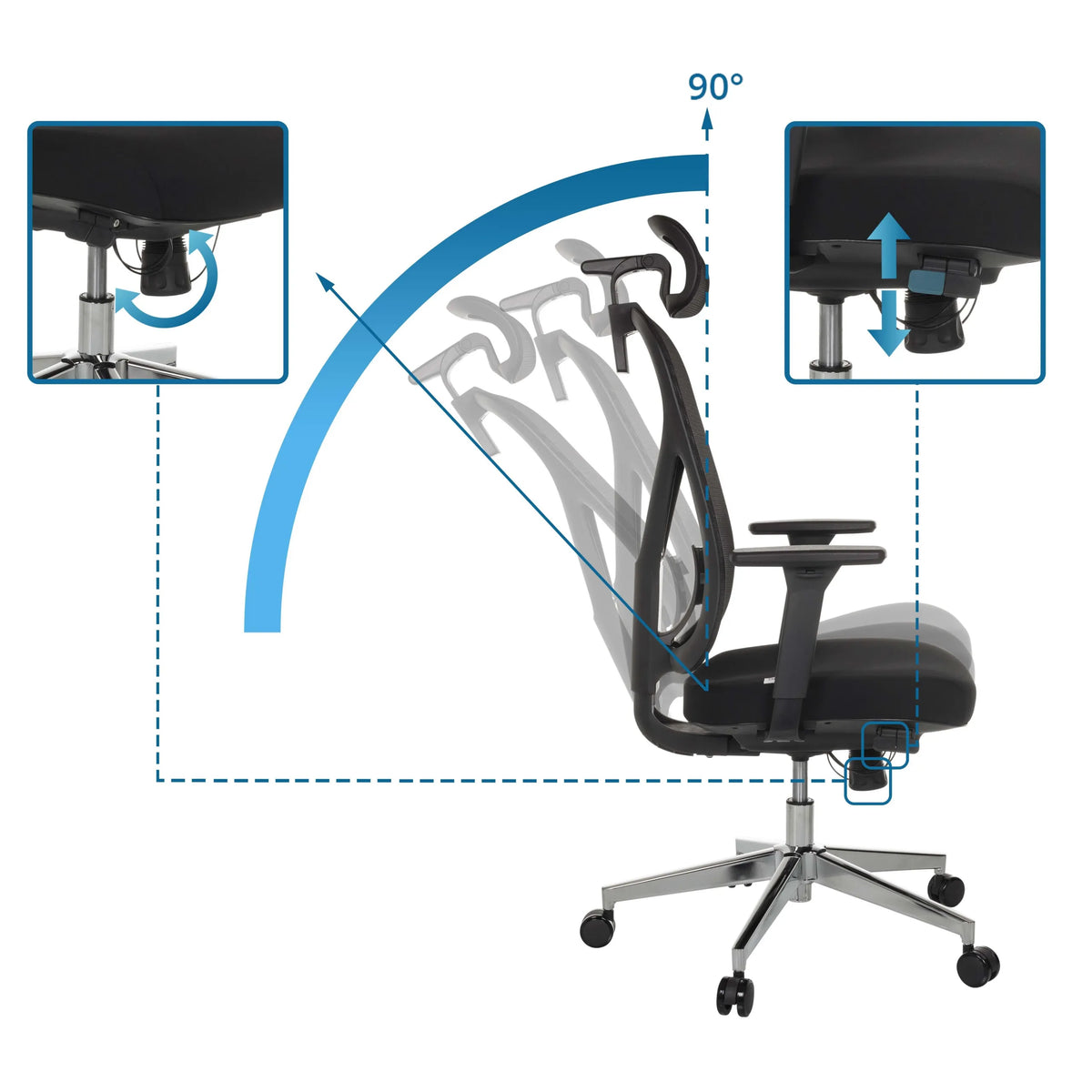 Adjustability of the backrest up to 90 degrees of the Professional Office Chair RALOO PRO by hjh OFFICE